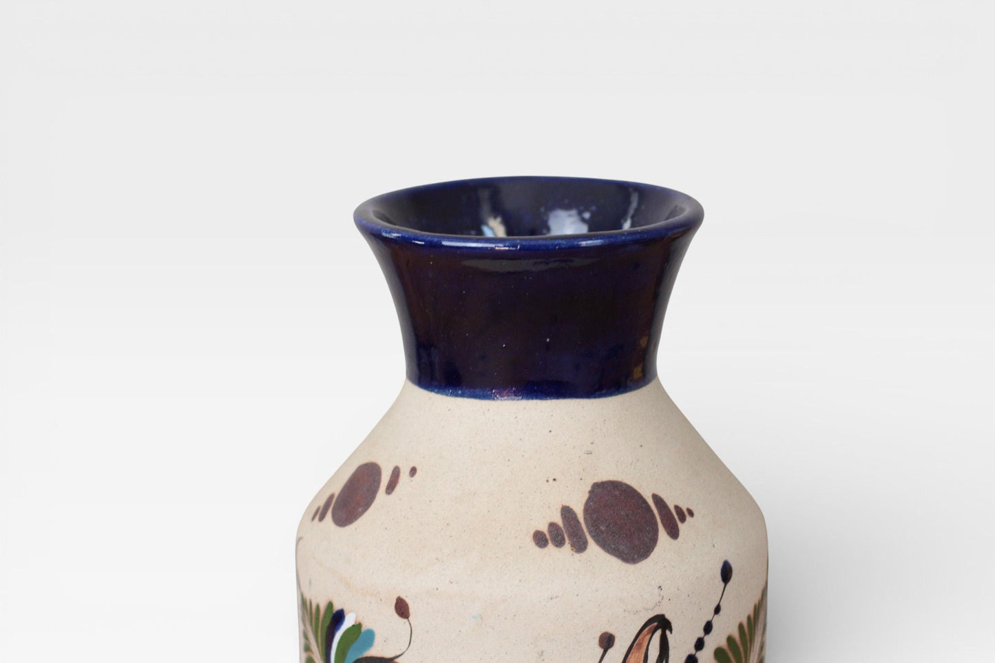 Vintage Hand-Painted Mexican Stoneware Vase with Toucan Motif | Latin American Folk Art