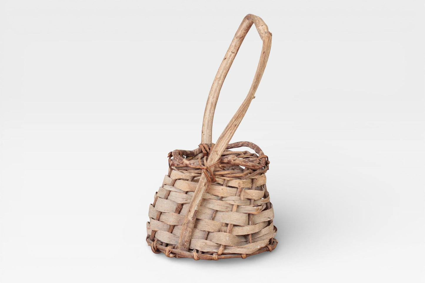 Vintage Handwoven Primitive Basket with Handle