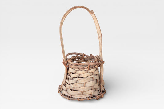 Vintage Handwoven Primitive Basket with Handle