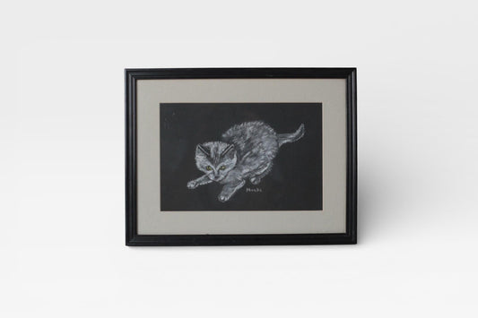 Vintage Framed Pastel Cat Drawing | Signed by Artist