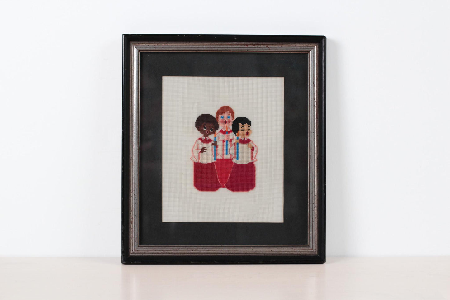Vintage Framed Needlepoint of Church Choir Children