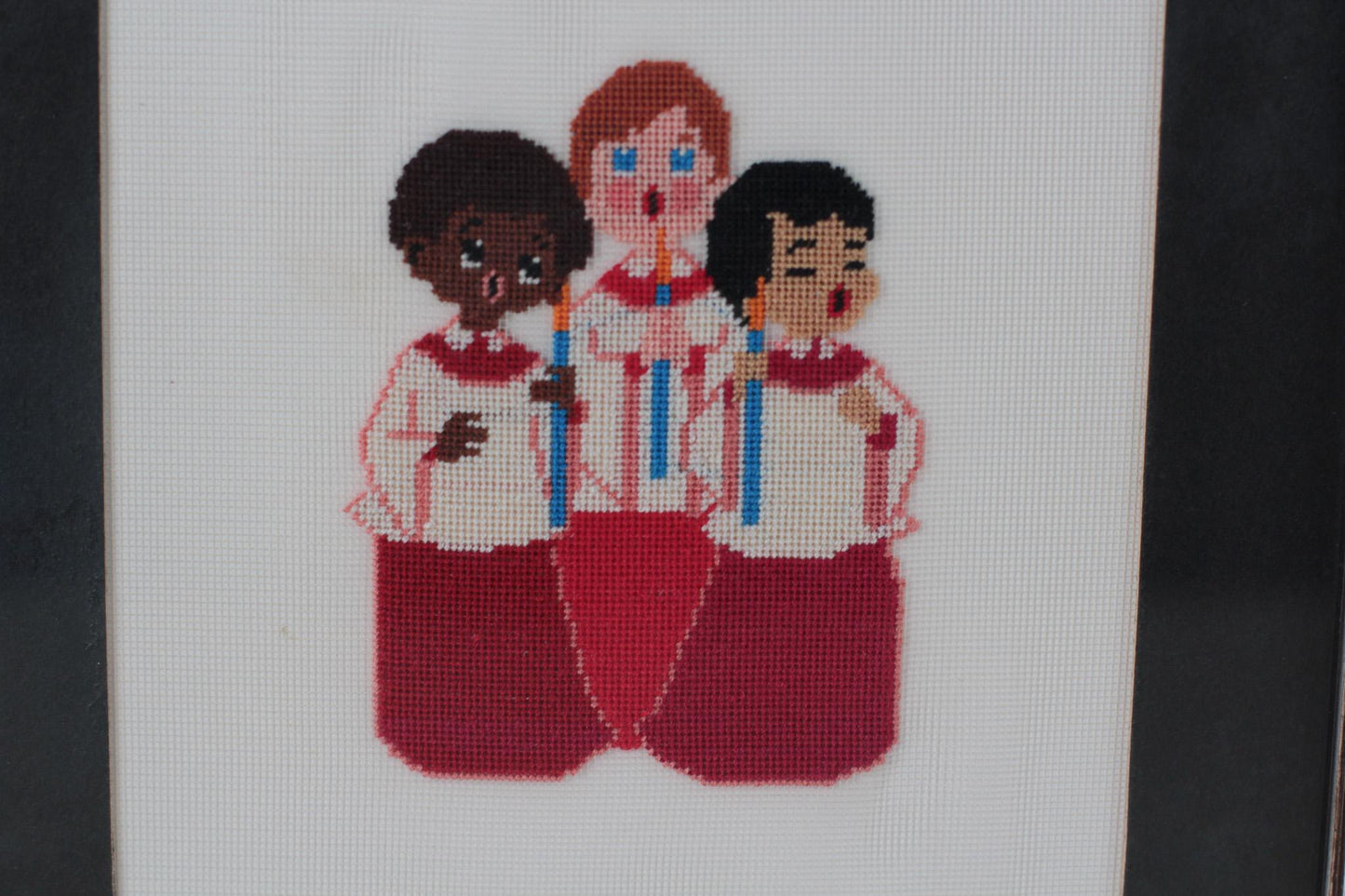 Vintage Framed Needlepoint of Church Choir Children