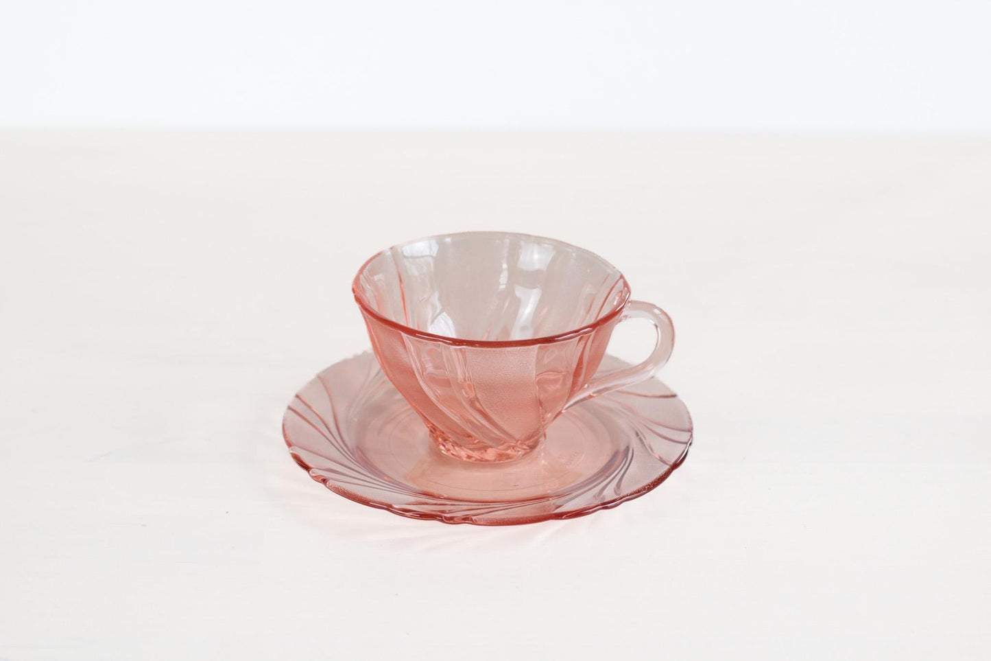 Vintage Vereco France Pink Glass Tea Cup and Saucer | Mid-Century French Glassware