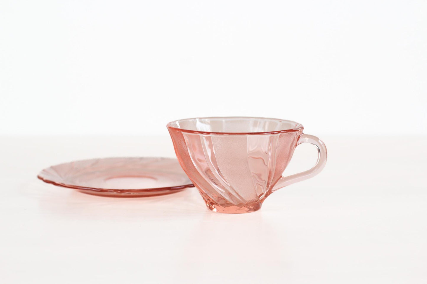 Vintage Vereco France Pink Glass Tea Cup and Saucer | Mid-Century French Glassware