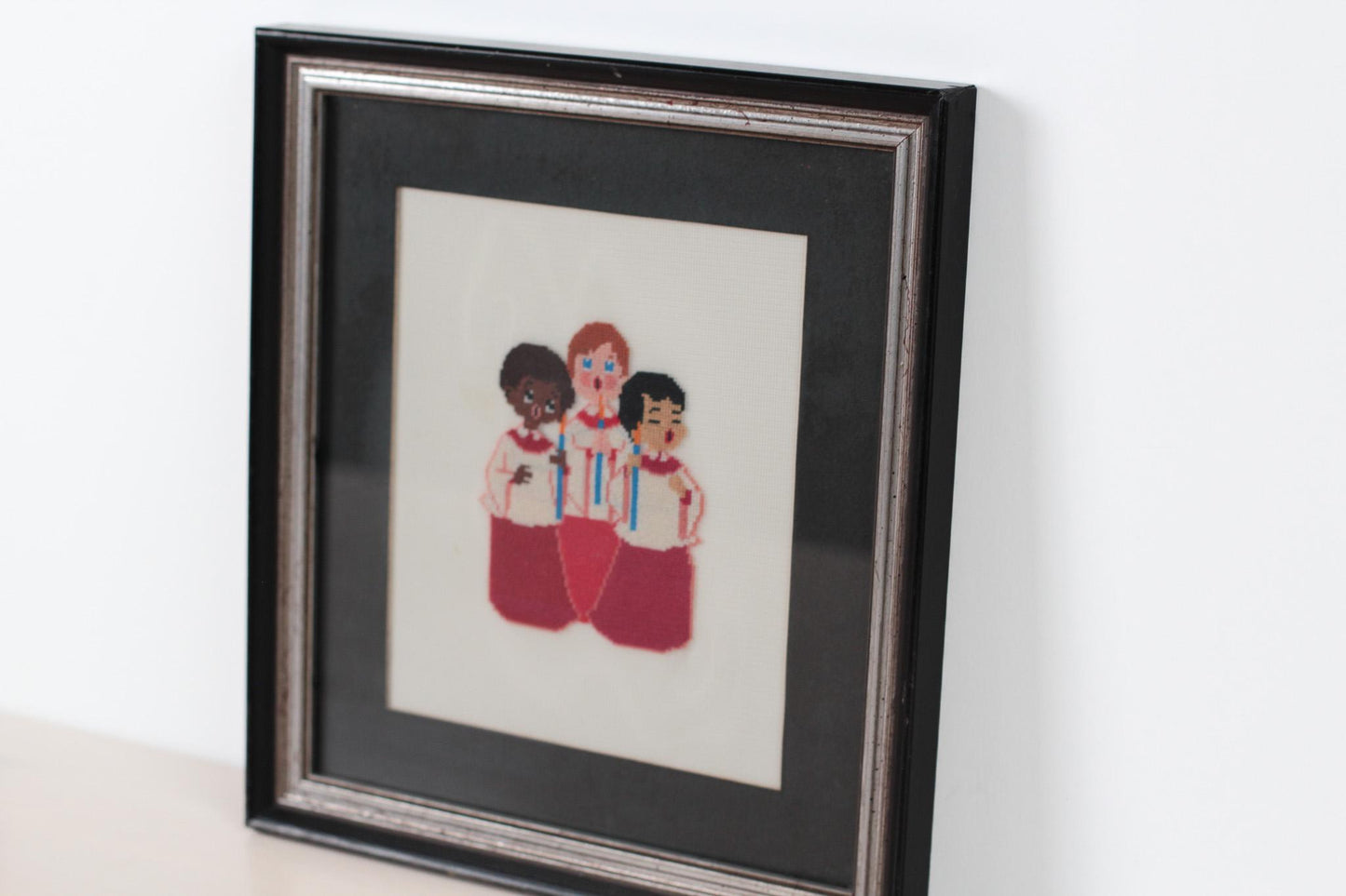 Vintage Framed Needlepoint of Church Choir Children