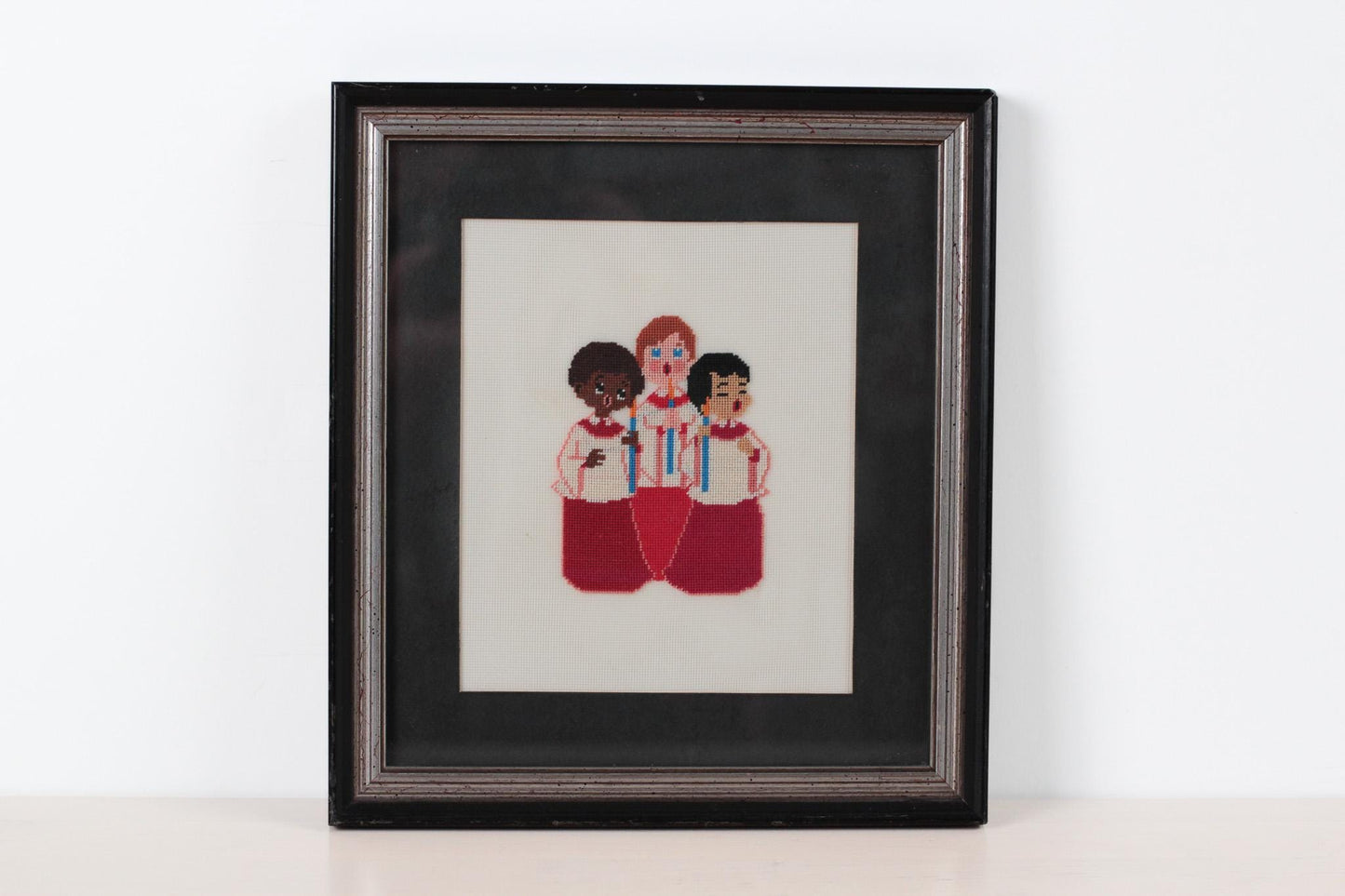 Vintage Framed Needlepoint of Church Choir Children