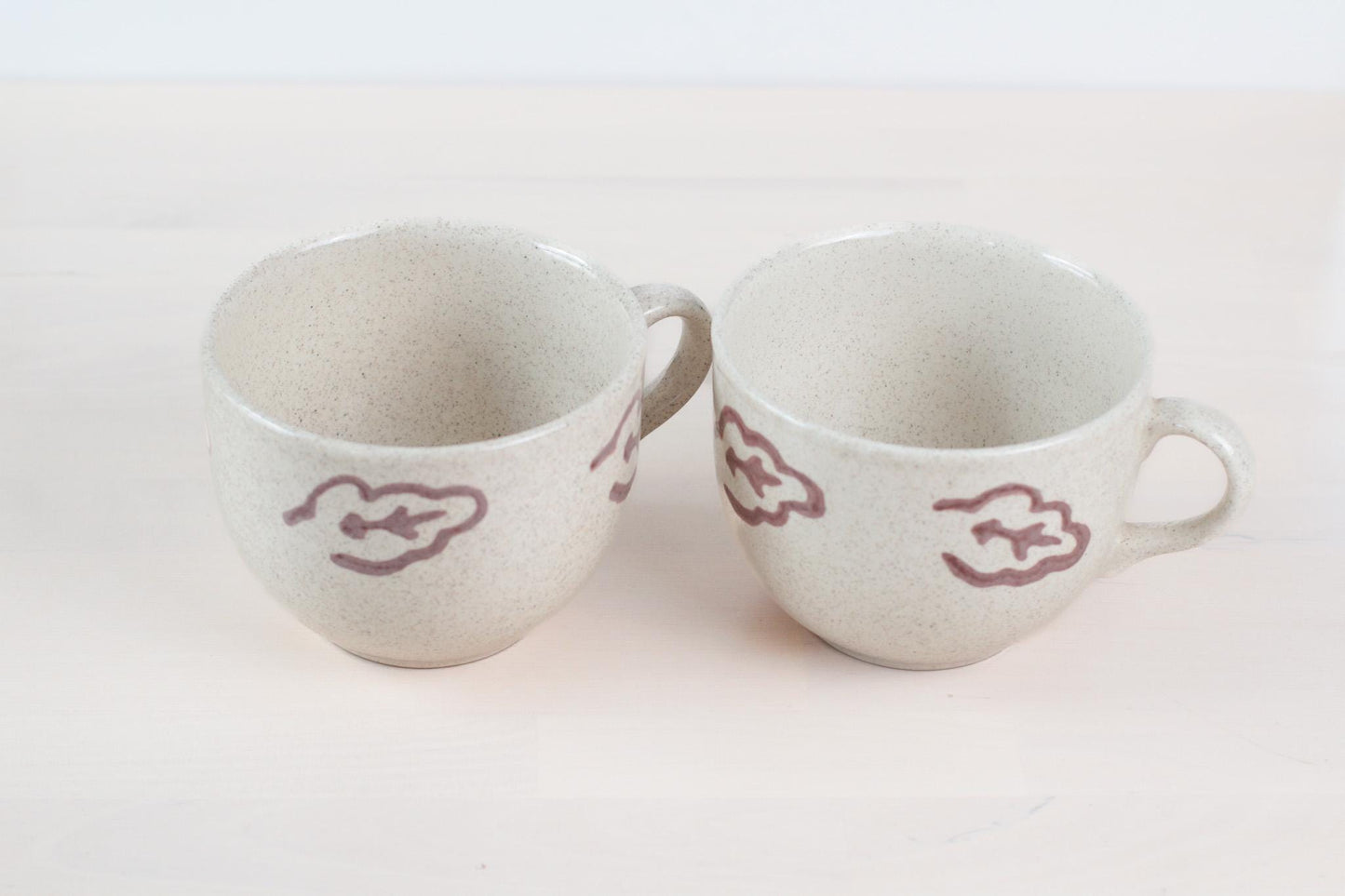 Vintage Italian Ceramic Mugs or Soup Bowls with Hand-Painted Leaf Motif