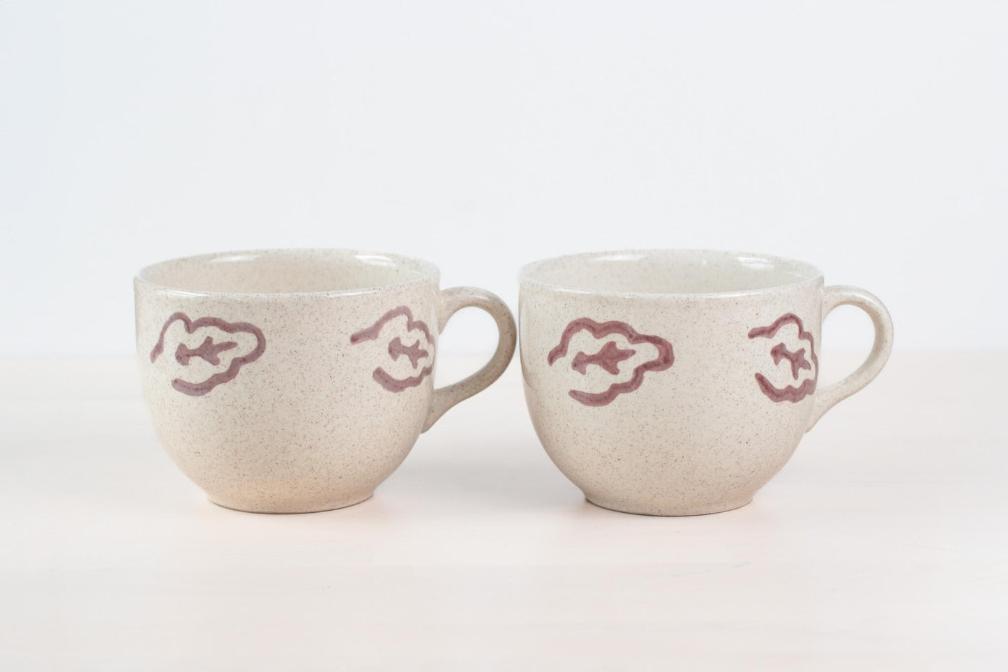 Vintage Italian Ceramic Mugs or Soup Bowls with Hand-Painted Leaf Motif