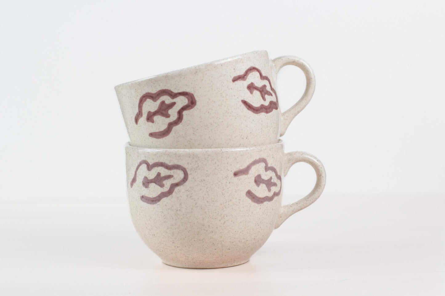 Vintage Italian Ceramic Mugs or Soup Bowls with Hand-Painted Leaf Motif