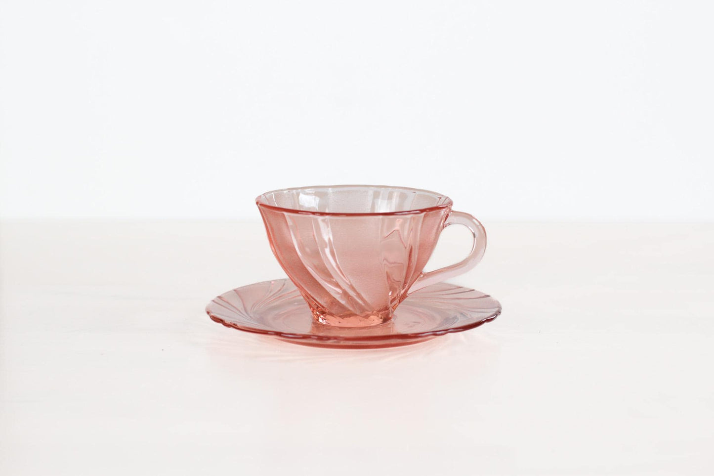 Vintage Vereco France Pink Glass Tea Cup and Saucer | Mid-Century French Glassware