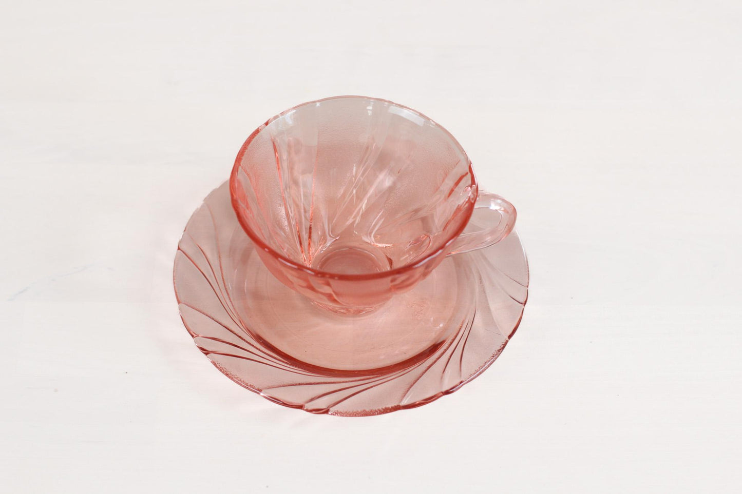 Vintage Vereco France Pink Glass Tea Cup and Saucer | Mid-Century French Glassware