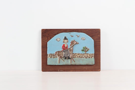 Vintage Studio Pottery Wall Plaque with Equestrian Scene | Folk Art Decor