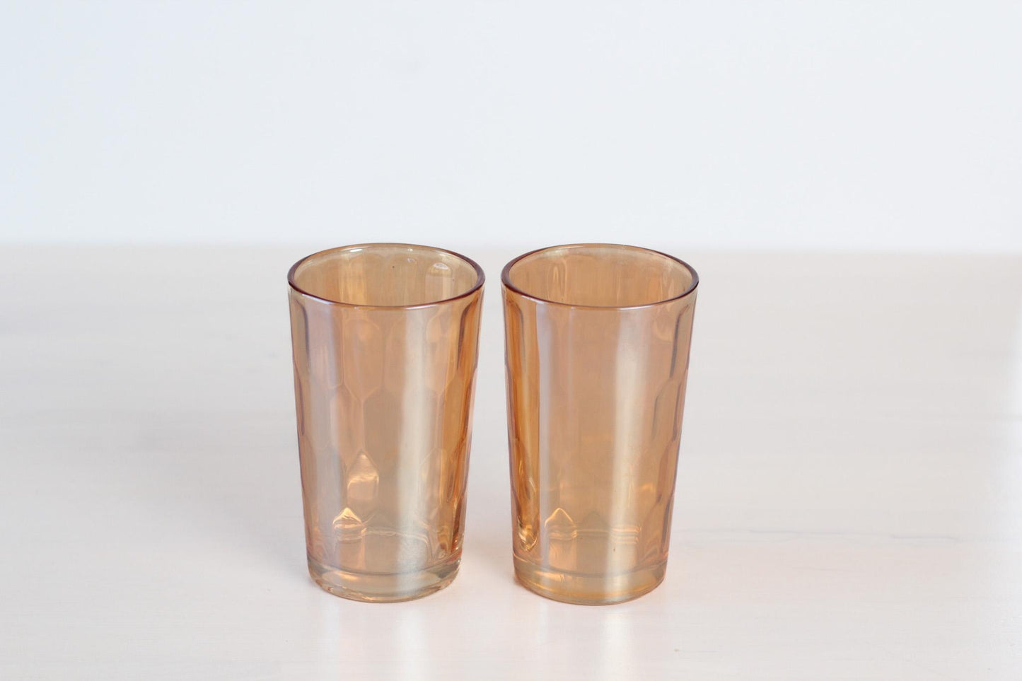 Vintage Marigold Carnival Glass Tumblers | Iridescent Pressed Glass