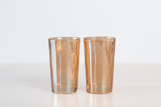 Vintage Marigold Carnival Glass Tumblers | Iridescent Pressed Glass