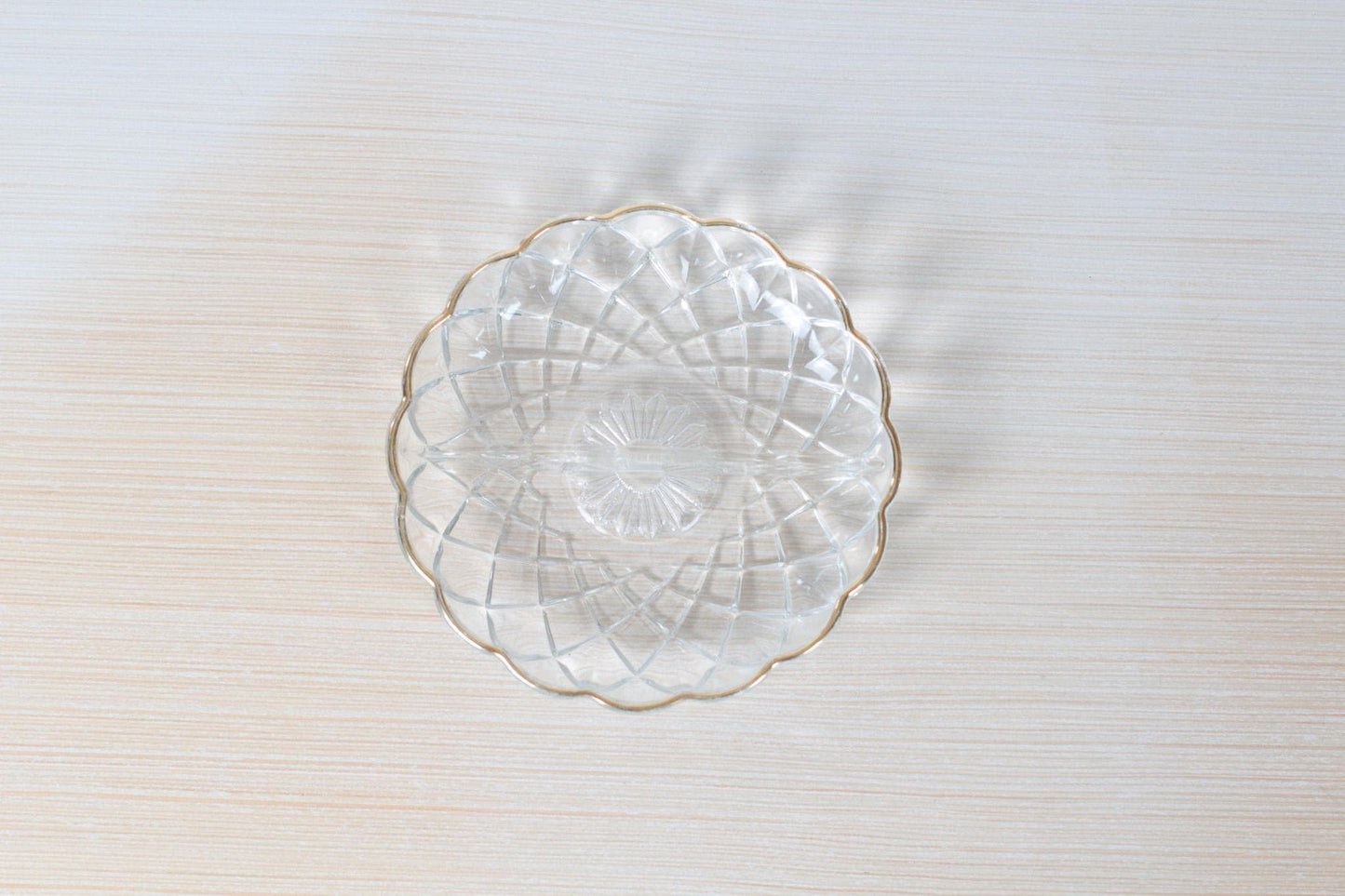 Vintage Pressed Glass Divided Dish with Gold Scalloped Edge