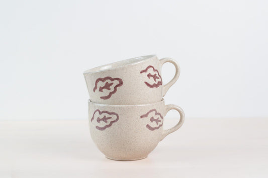 Vintage Italian Ceramic Mugs or Soup Bowls with Hand-Painted Leaf Motif