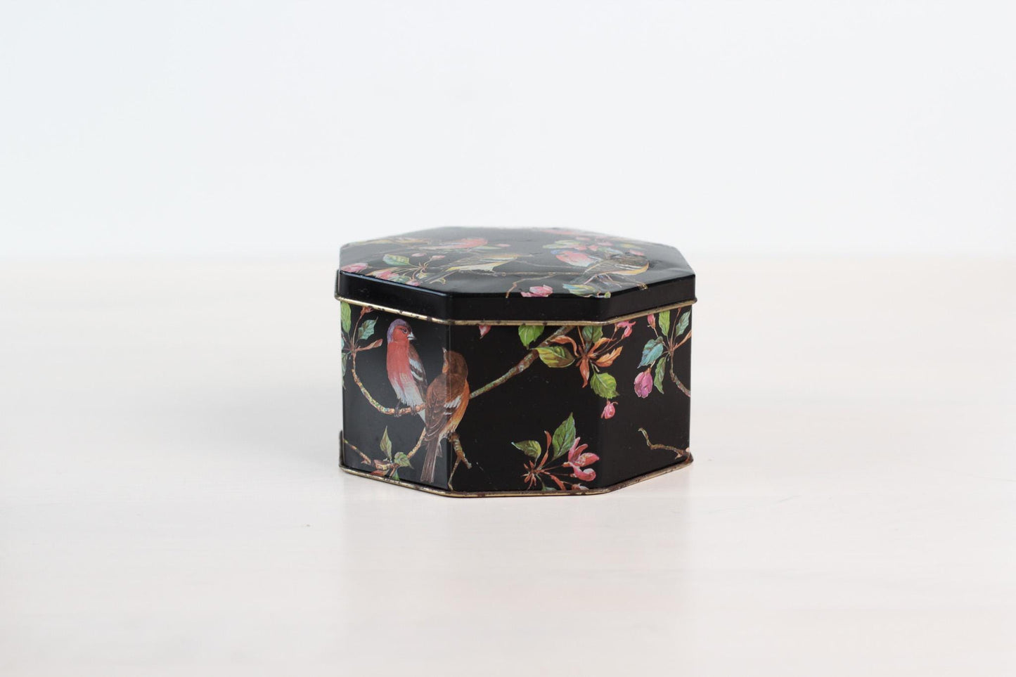 Vintage Songbirds & Florals Octagonal Tin Box | Made in England