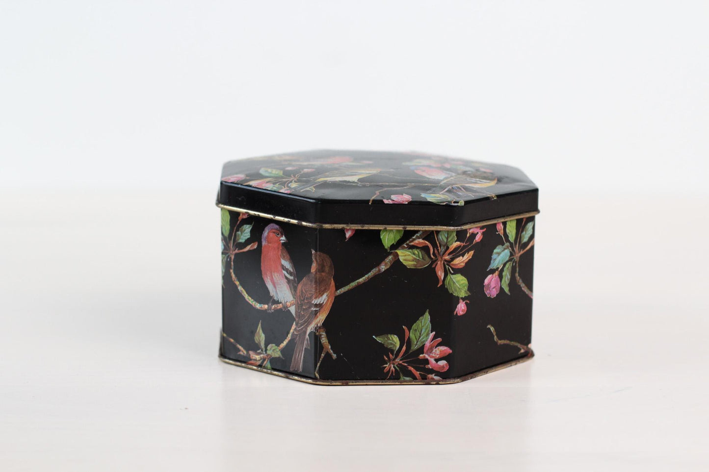 Vintage Songbirds & Florals Octagonal Tin Box | Made in England