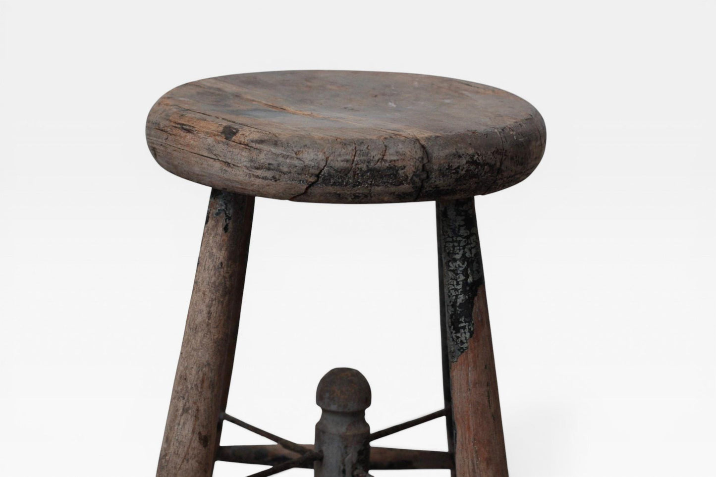 Antique 1920s Rustic Wooden Stool with Hat Rack