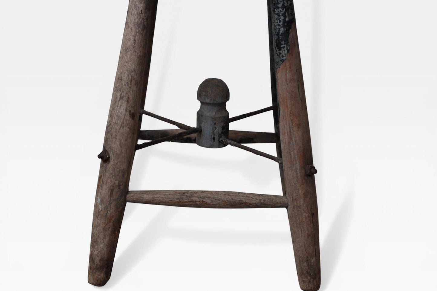 Antique 1920s Rustic Wooden Stool with Hat Rack