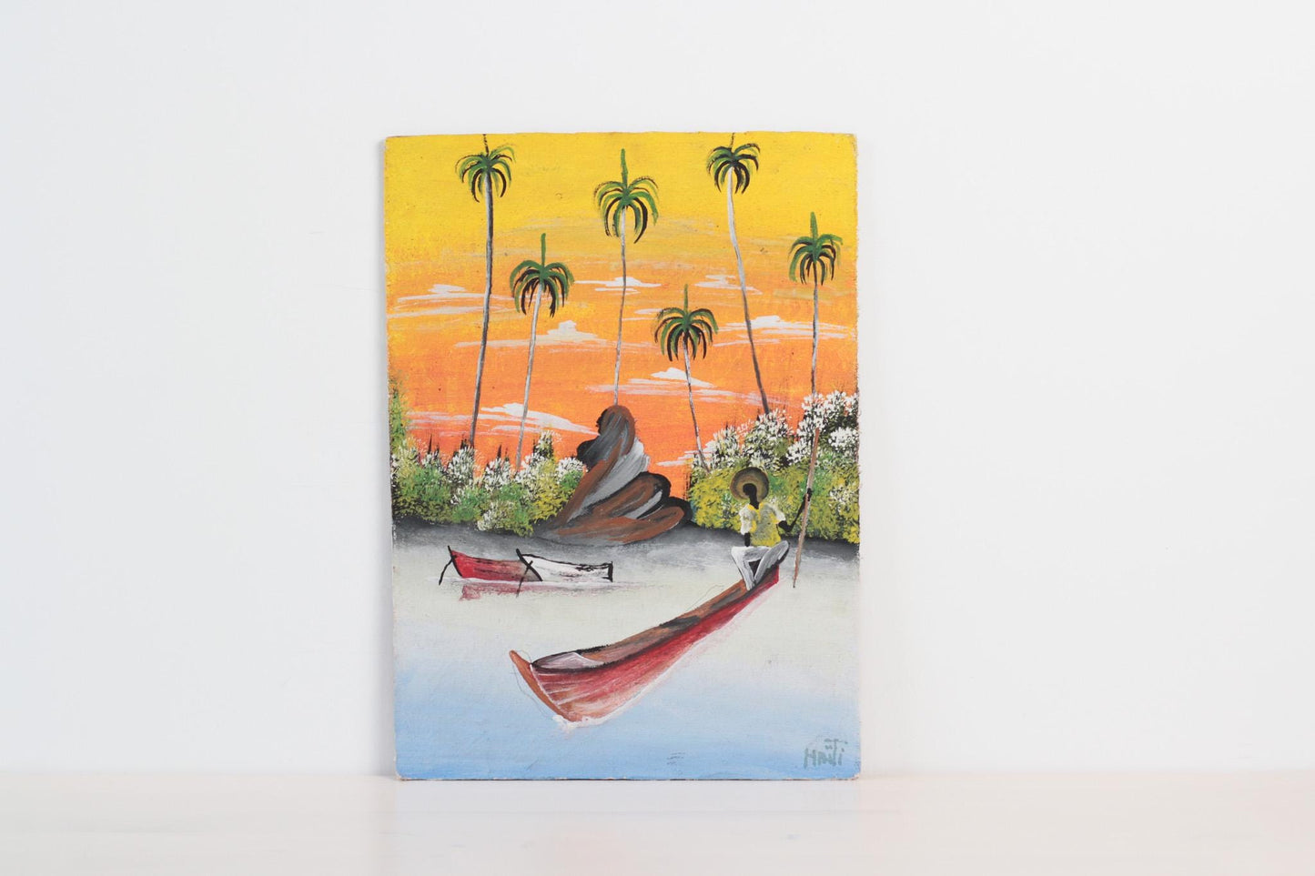 Vintage Haitian Folk Art Painting on Board | Caribbean Wall Art