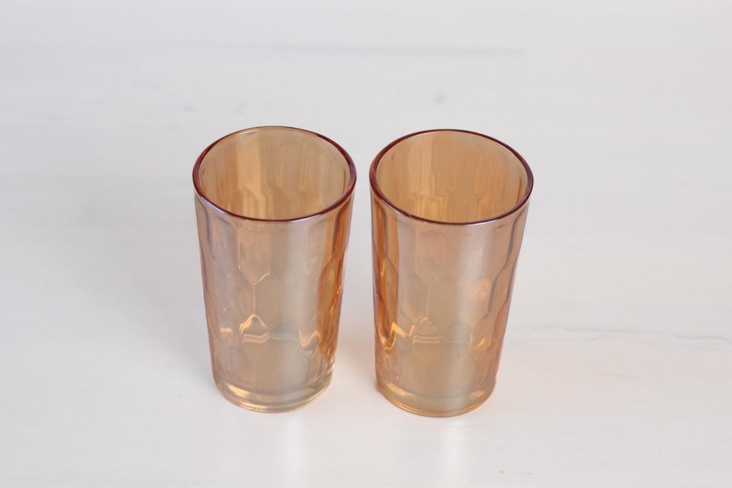 Vintage Marigold Carnival Glass Tumblers | Iridescent Pressed Glass