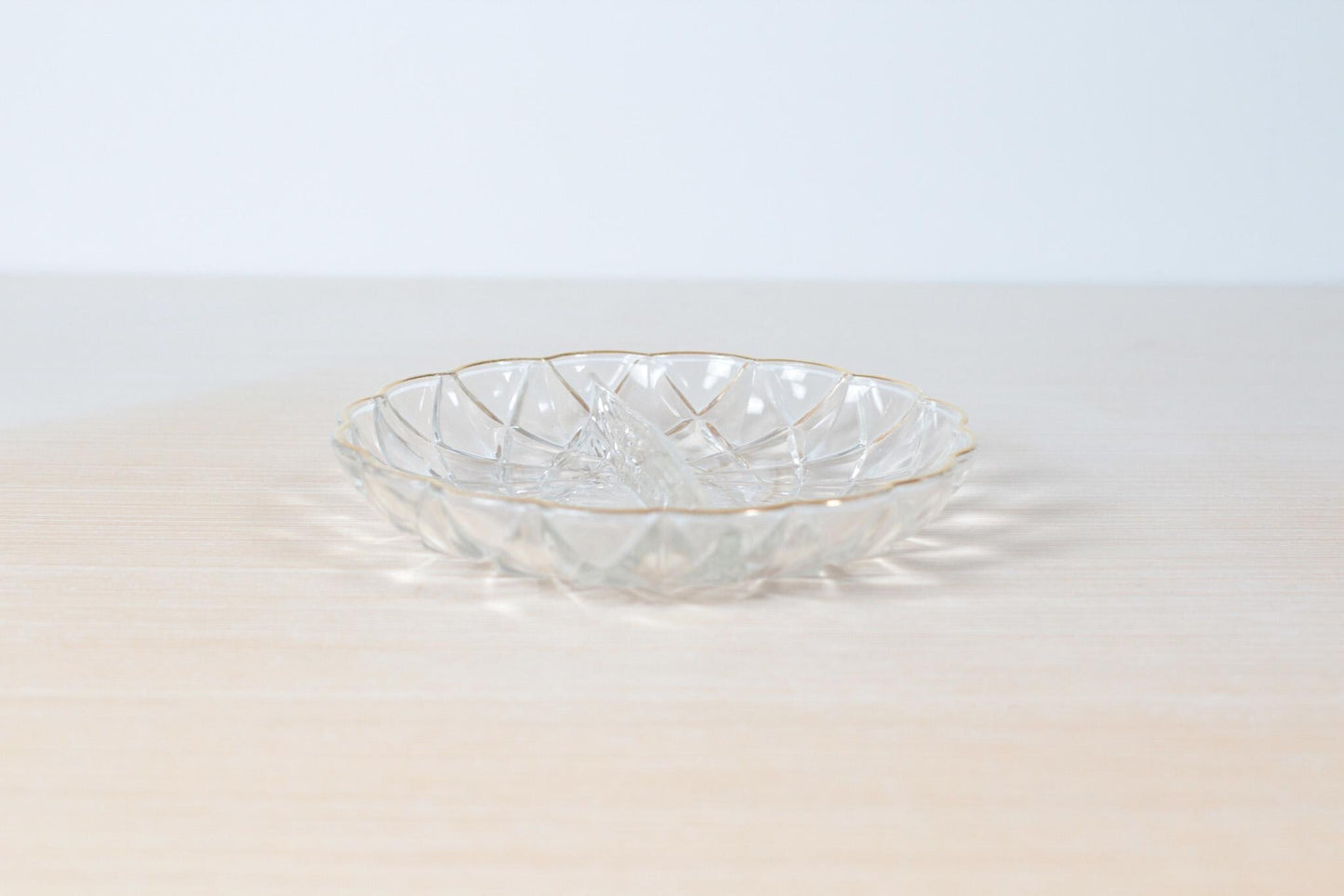 Vintage Pressed Glass Divided Dish with Gold Scalloped Edge