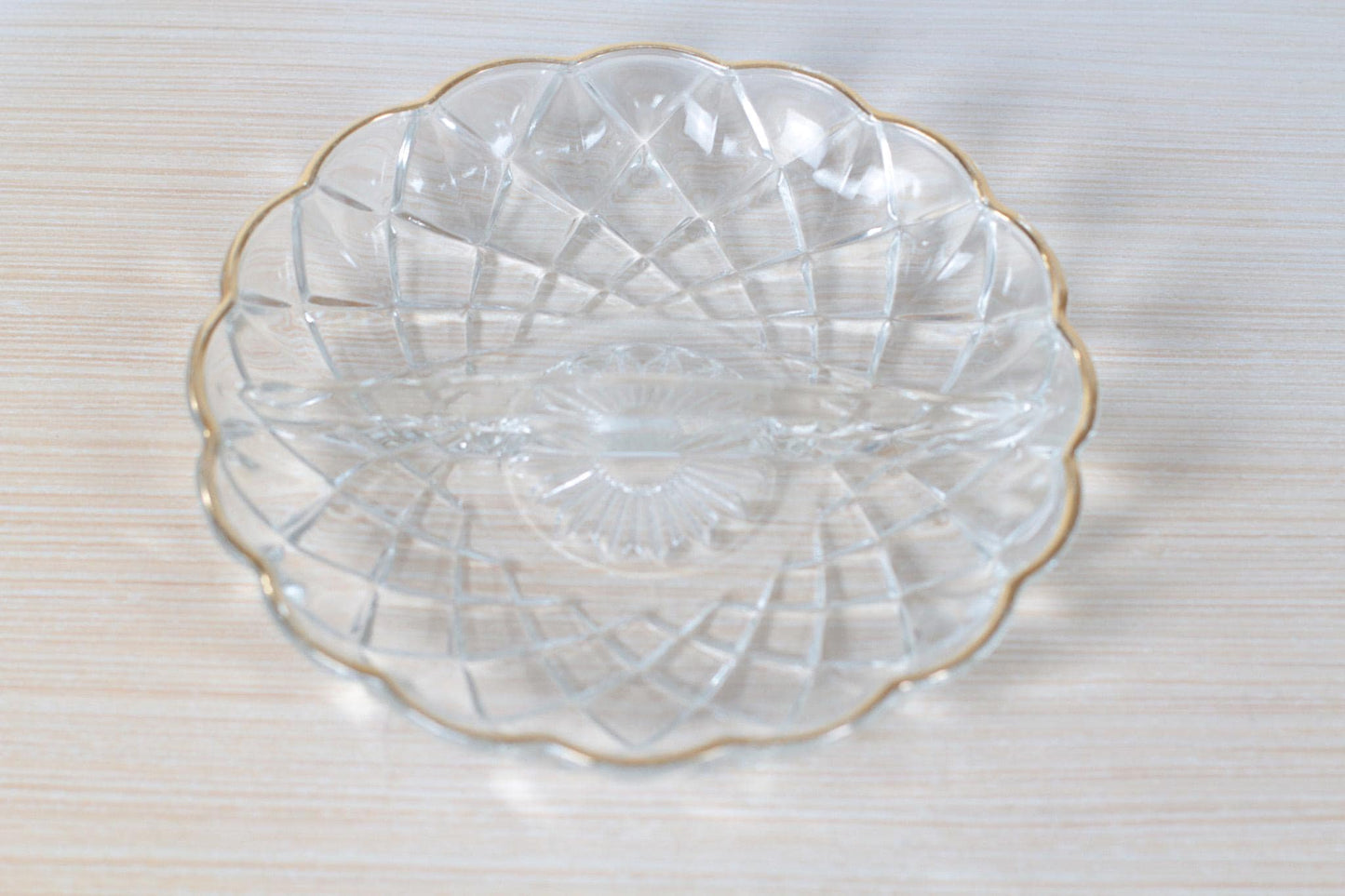 Vintage Pressed Glass Divided Dish with Gold Scalloped Edge