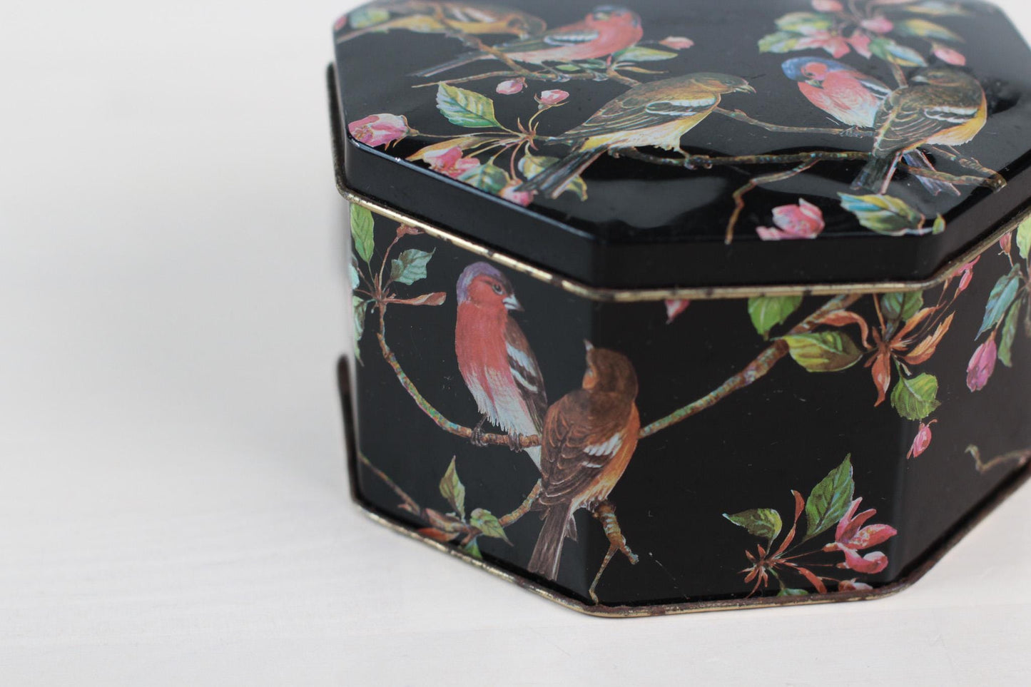 Vintage Songbirds & Florals Octagonal Tin Box | Made in England