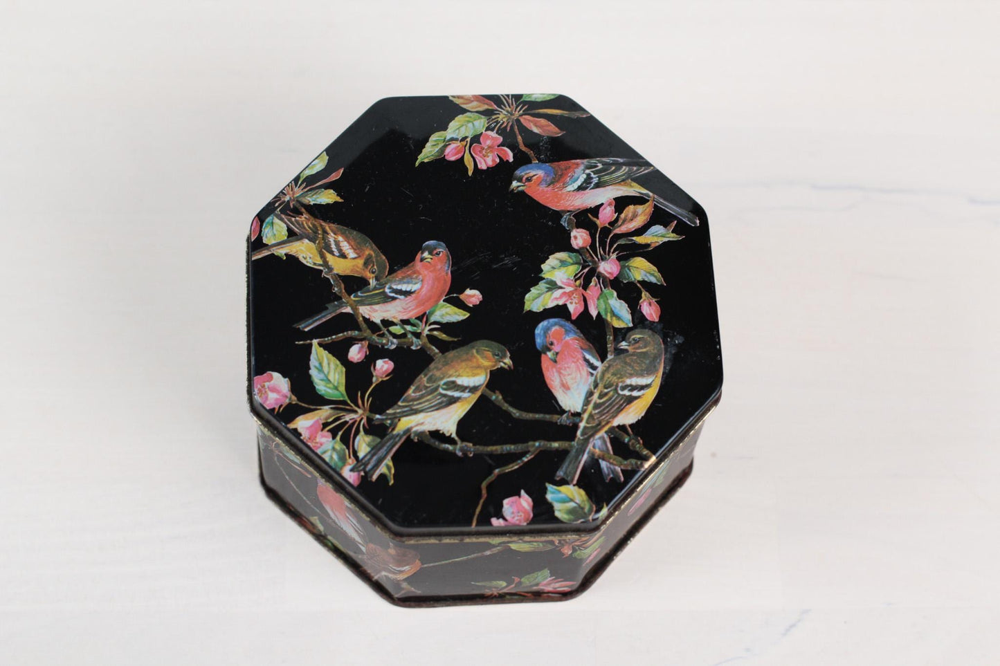 Vintage Songbirds & Florals Octagonal Tin Box | Made in England