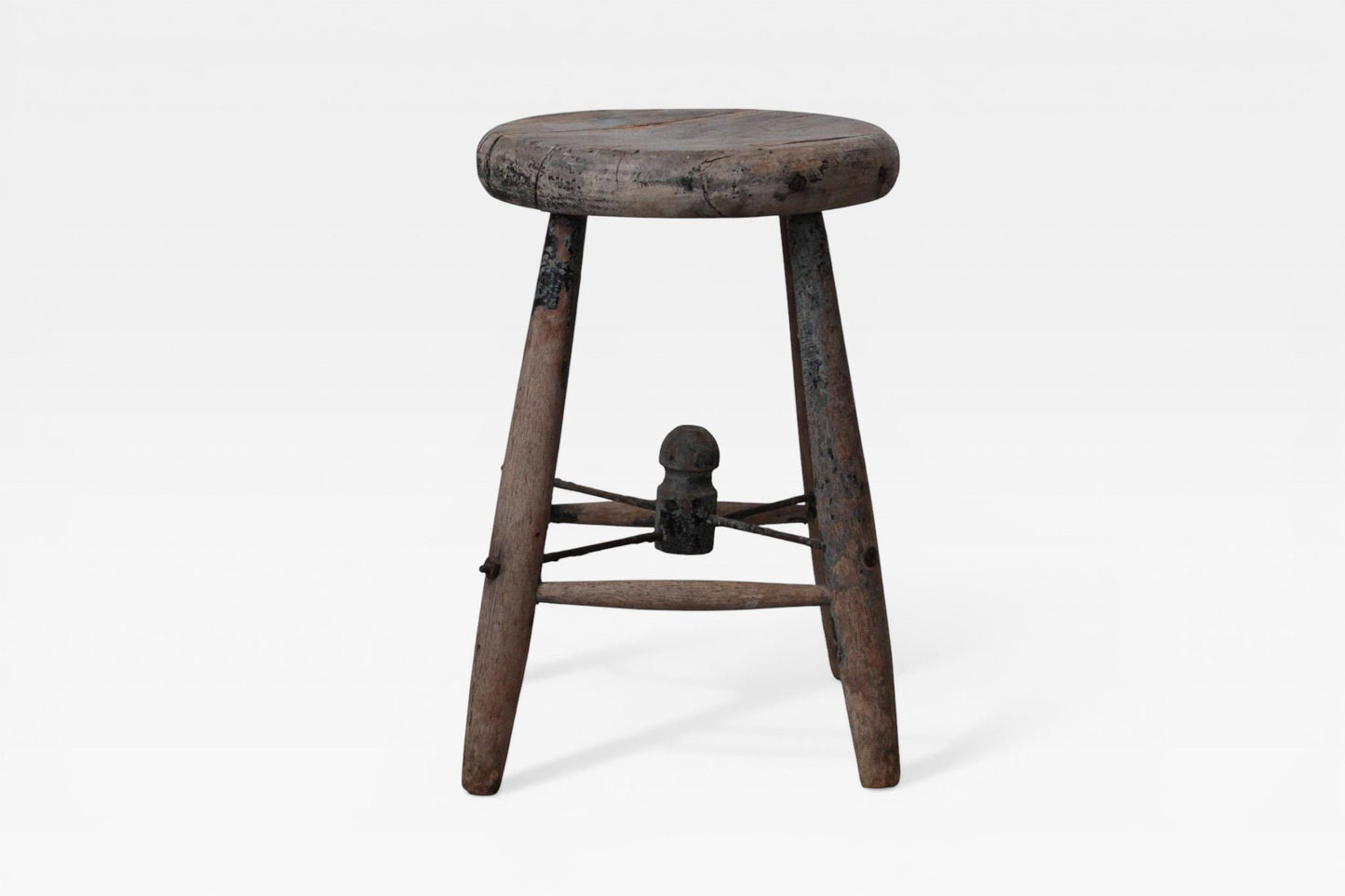 Antique 1920s Rustic Wooden Stool with Hat Rack