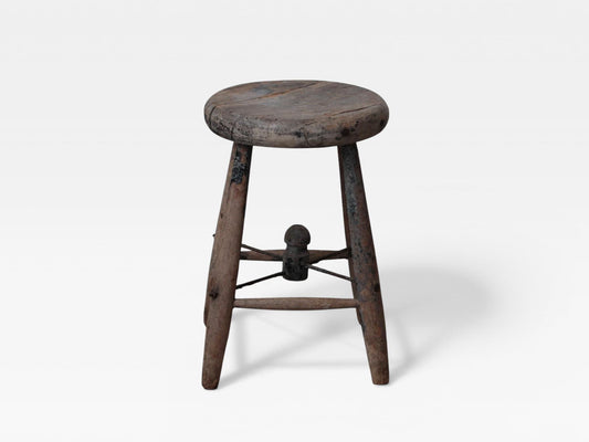 Antique 1920s Rustic Wooden Stool with Hat Rack