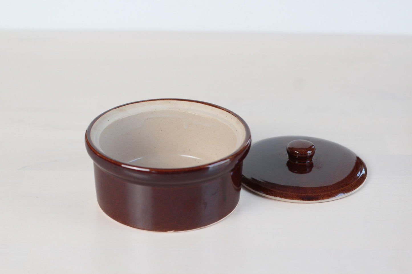 Vintage Brown Stoneware Crock with Lid, Made in Japan
