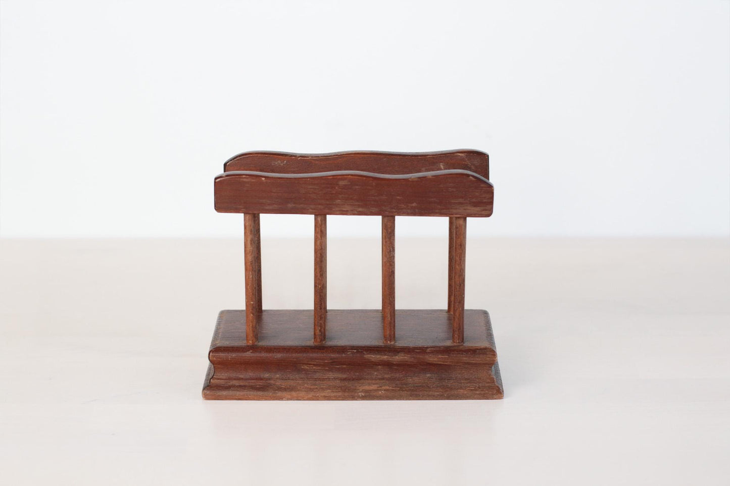 Vintage Wooden Tabletop Napkin Holder with Scalloped Edge
