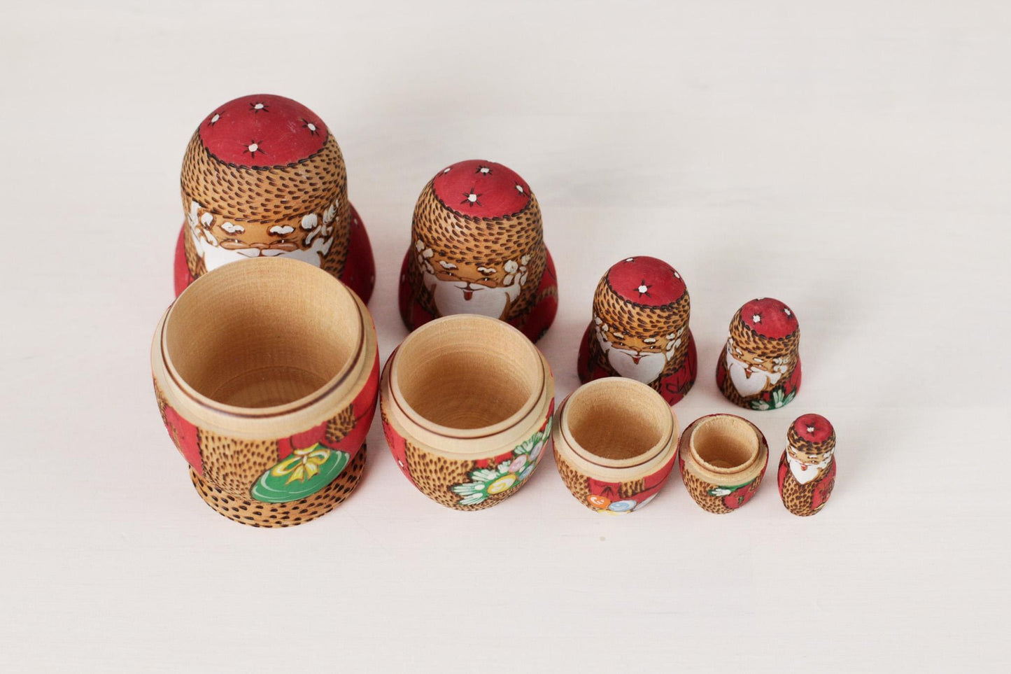 Vintage Santa Matryoshka Nesting Dolls | Russian Christmas Folk Art