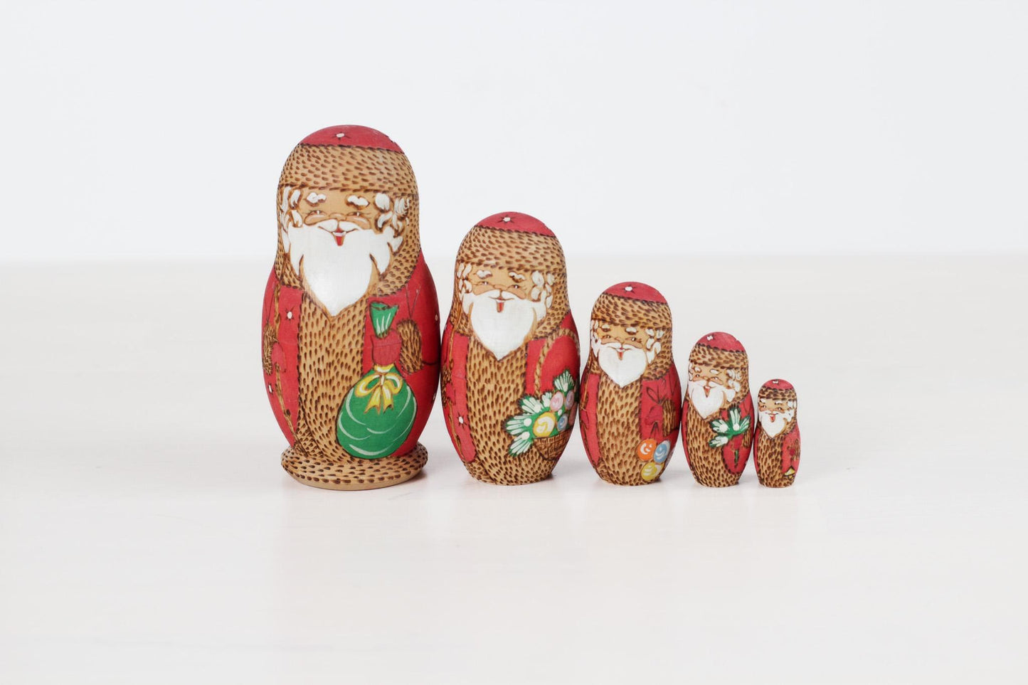 Vintage Santa Matryoshka Nesting Dolls | Russian Christmas Folk Art