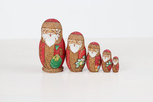 Vintage Santa Matryoshka Nesting Dolls | Russian Christmas Folk Art