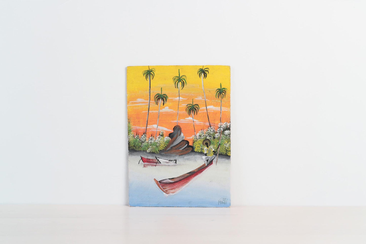 Vintage Haitian Folk Art Painting on Board | Caribbean Wall Art