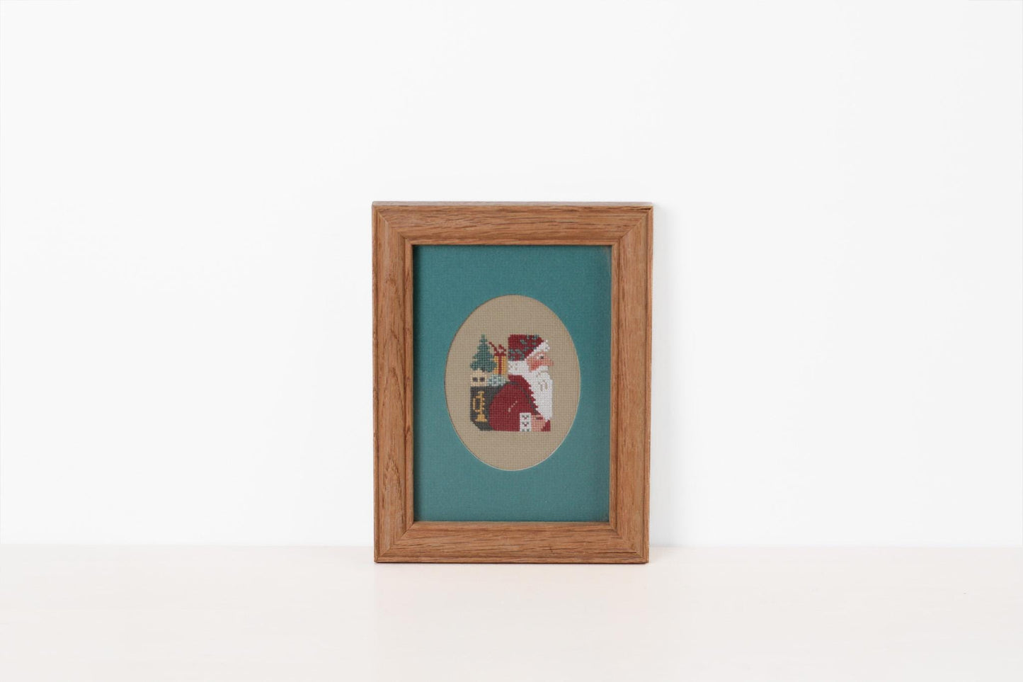 Vintage Framed Santa Needlepoint | Christmas Wall Art