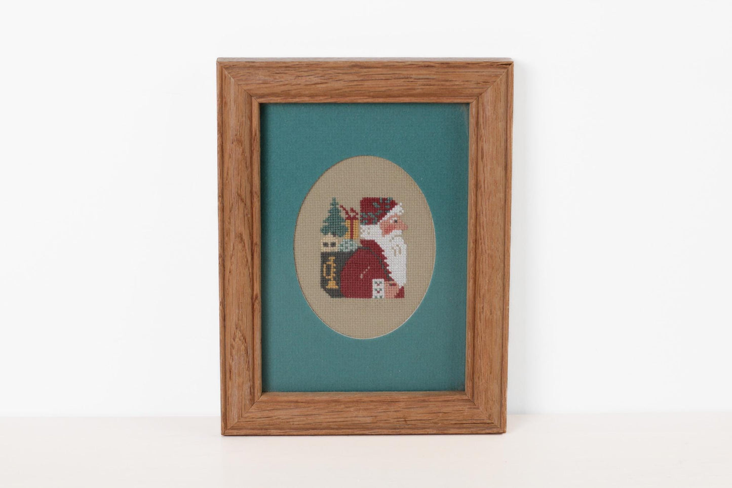 Vintage Framed Santa Needlepoint | Christmas Wall Art