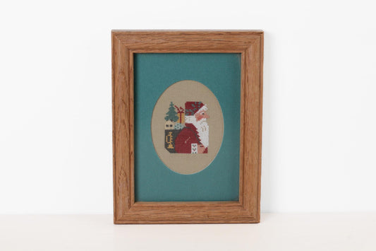 Vintage Framed Santa Needlepoint | Christmas Wall Art