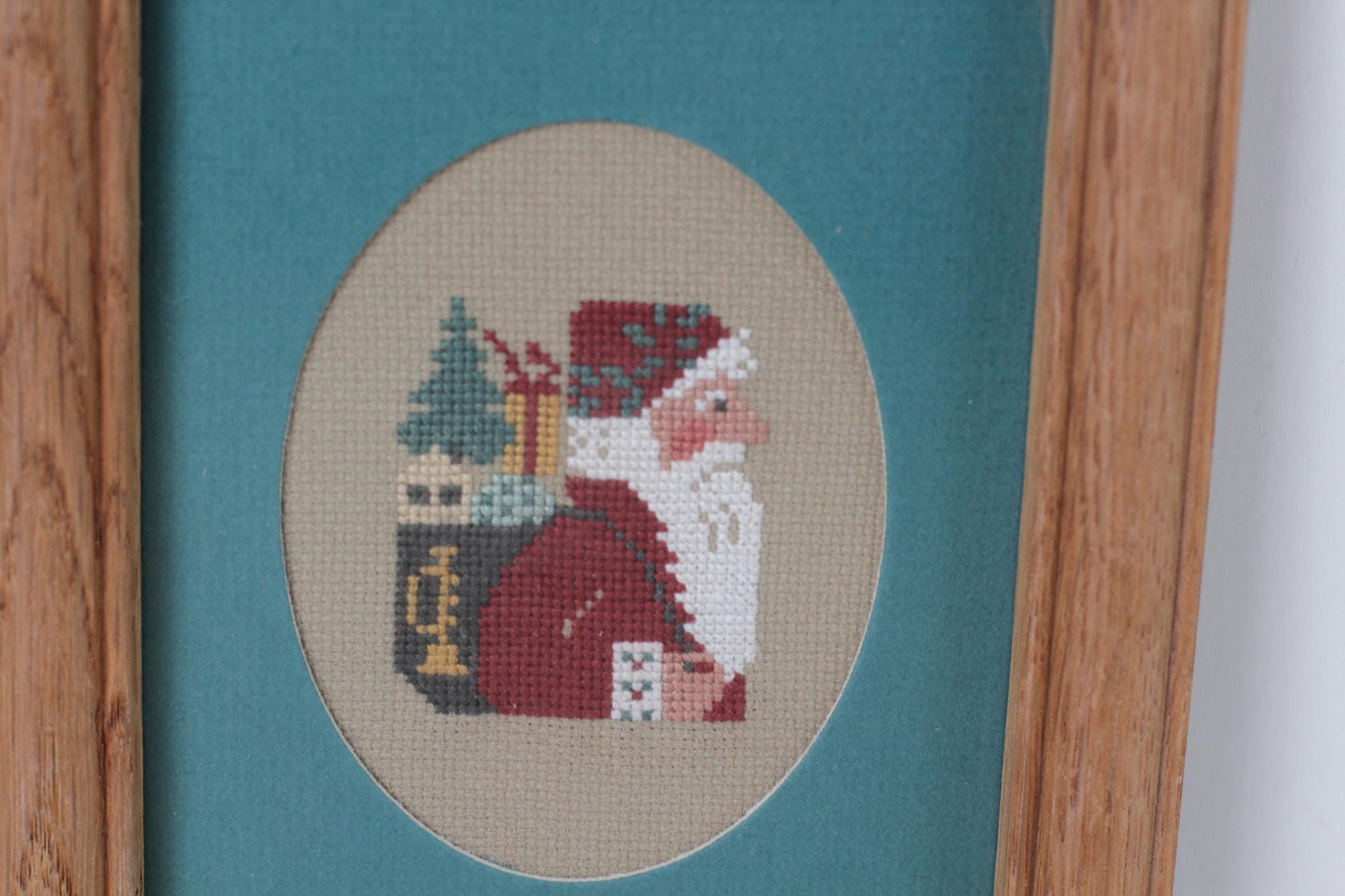 Vintage Framed Santa Needlepoint | Christmas Wall Art