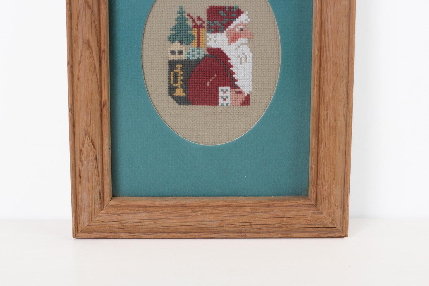 Vintage Framed Santa Needlepoint | Christmas Wall Art