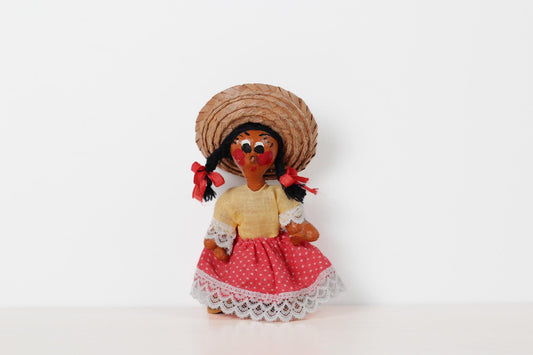 Vintage Mexican Folk Art Doll 7" Tall