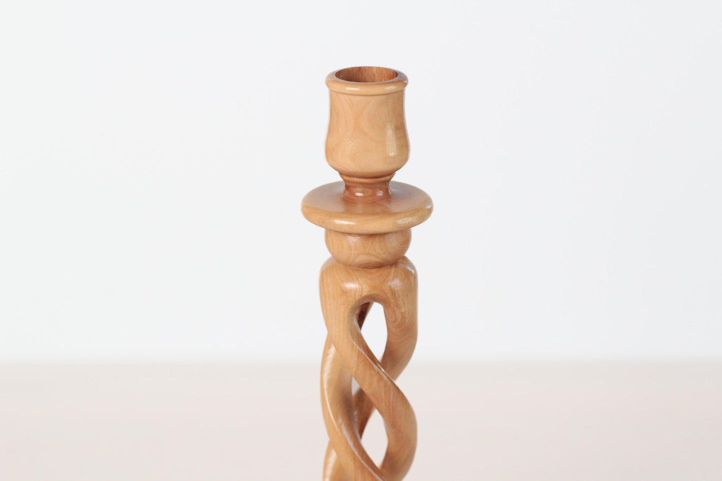 Vintage Handcarved Olive Wood Spiral Candlestick