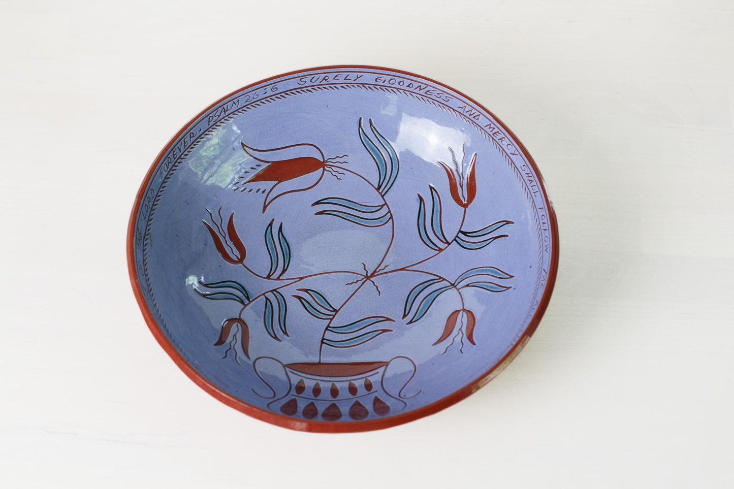 Vintage Redware Sgraffito Pottery Bowl Signed by Artist