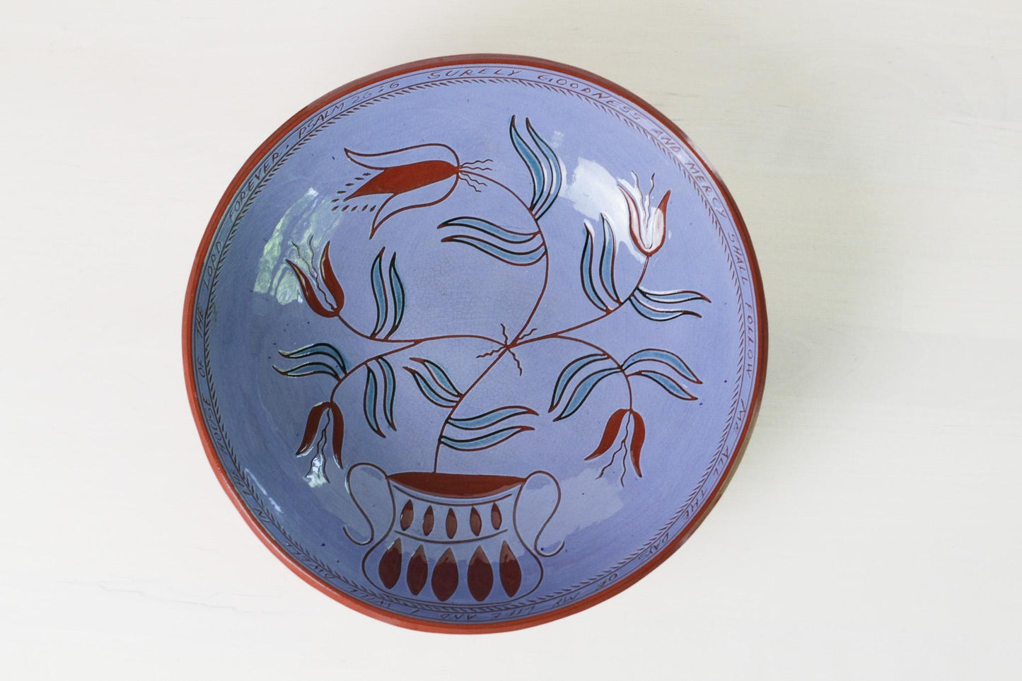 Vintage Redware Sgraffito Pottery Bowl Signed by Artist
