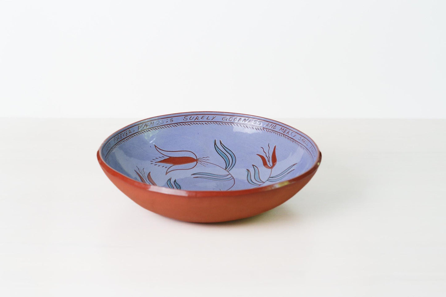 Vintage Redware Sgraffito Pottery Bowl Signed by Artist