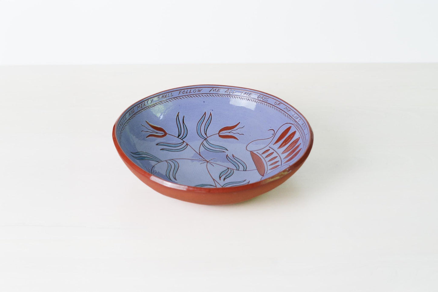 Vintage Redware Sgraffito Pottery Bowl Signed by Artist