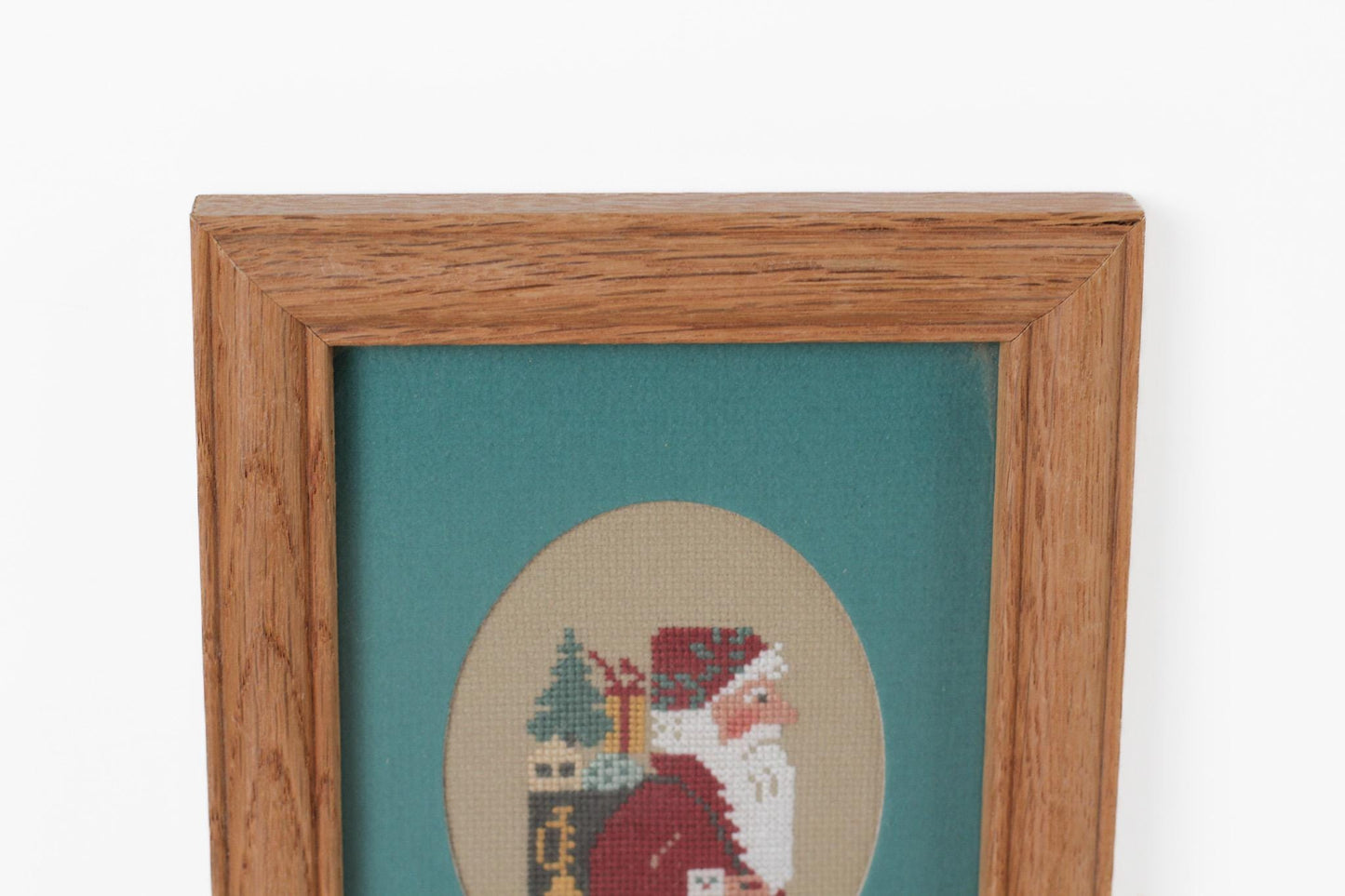 Vintage Framed Santa Needlepoint | Christmas Wall Art